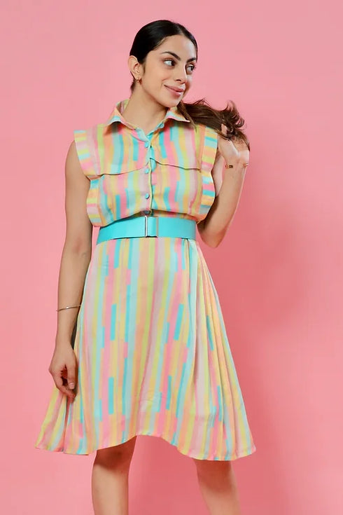 Miley Striped Midi Dress With Belt